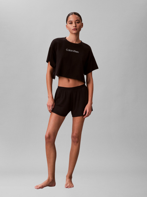 Negru Tricou De Plaja Cropped  Femei