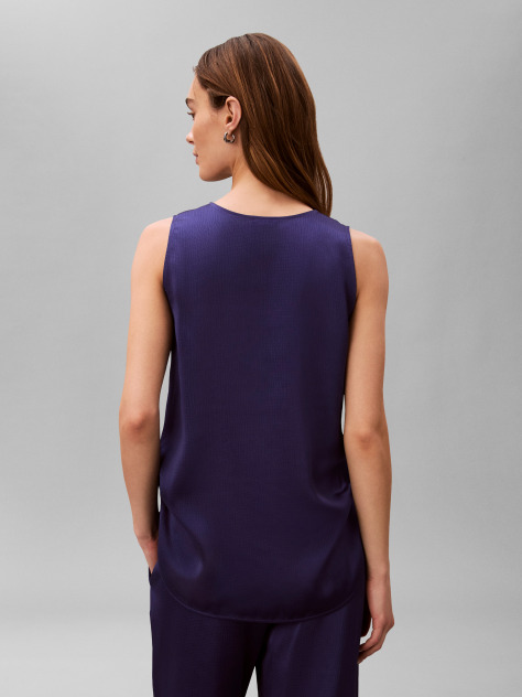 Albastru Top Cu Guler Rotund Din Satin Texturat  Femei