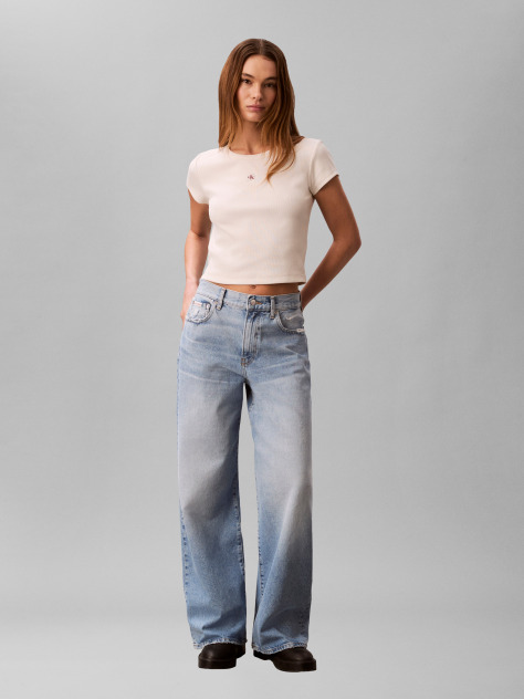 Alb Tricou Slim Din Bumbac Reiat Cu Emblema  Femei