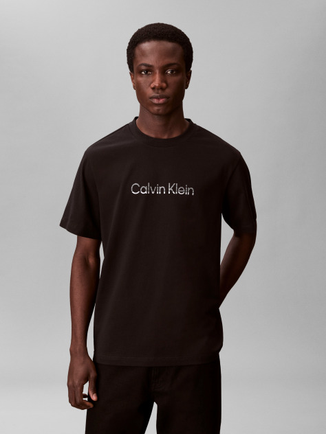 Negru Tricou Cu Guler Rotund Si Logo Estompat  Barbati