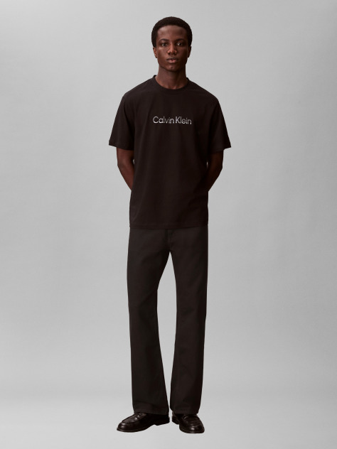 Negru Tricou Cu Guler Rotund Si Logo Estompat  Barbati