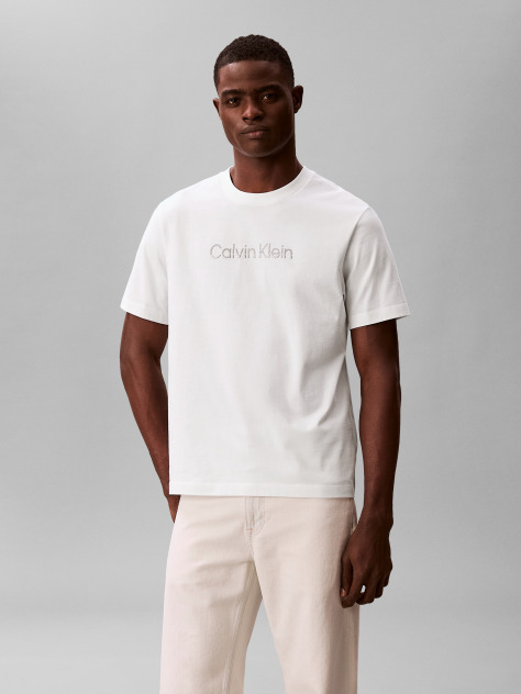 Alb Tricou Cu Guler Rotund Si Logo Estompat  Barbati