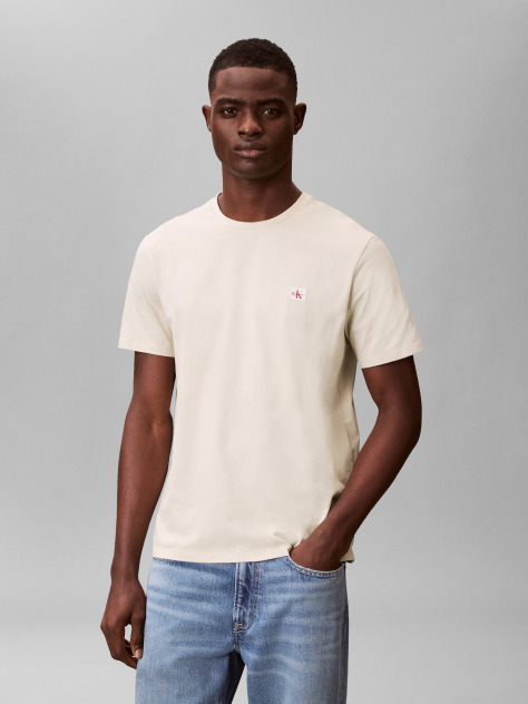Bej Tricou Din Bumbac Cu Emblema  Barbati