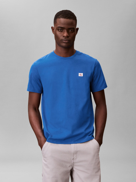 Albastru Tricou Din Bumbac Cu Emblema  Barbati