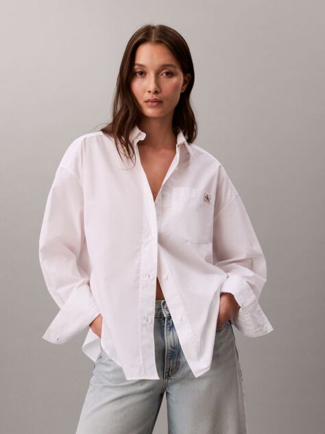 Alb Camasa Poplin Cu Croiala Cropped  Femei