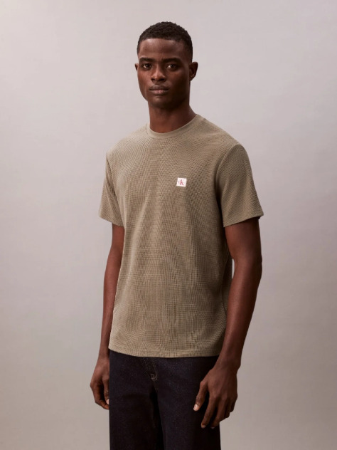 Verde Tricou Clasic Din Material Waffle  Barbati