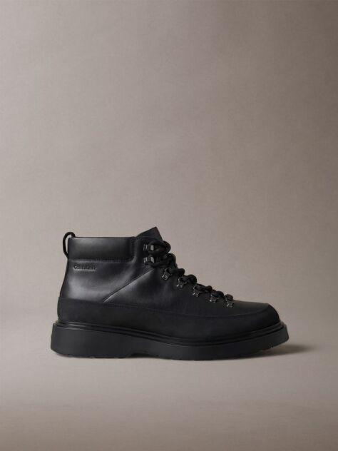 Black Leather Lug Hiking Boots  Men