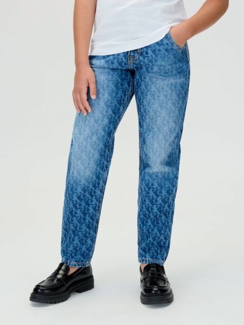 Denim Blugi Cu Croiala Barrel Si Logo  Fete