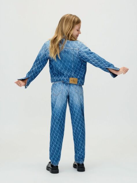 Denim Blugi Cu Croiala Barrel Si Logo  Fete