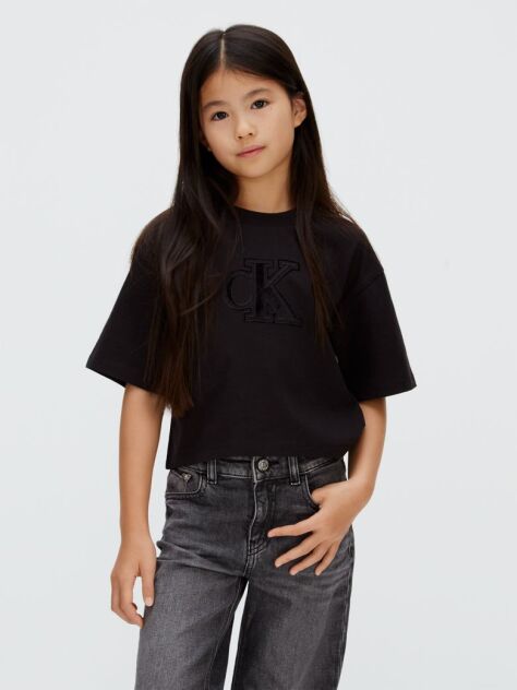 Negru Tricou Boxy Cu Logo  Fete