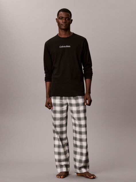 Negru Set Pijama Din Flanela  Barbati