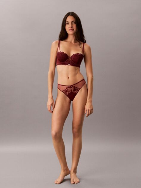 Rosu Chiloti Tanga - CK Black Floral Lace  Femei