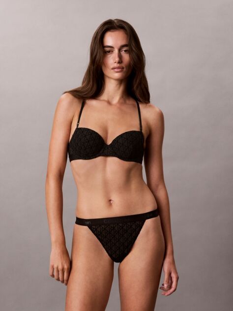 Negru Sutien Demi Cu Captuseala Usoara – Emblem Flocked Mesh  Femei
