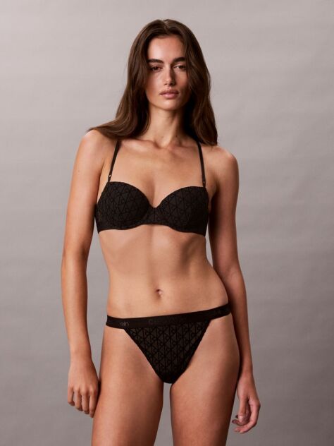 Negru Chilot Tanga Cu Decupaj Inalt – Emblem Flocked Mesh  Femei