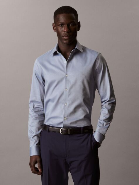 Blue Men's Slim Fit Non-Iron Stretch Shirt  Men