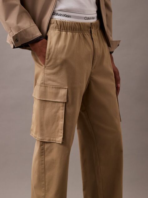 Kaki Pantaloni Cargo Drepti Din Bumbac Elastic  Barbati