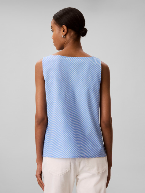 Blue Yarndye Cotton Poplin Slim Drape Top  Women