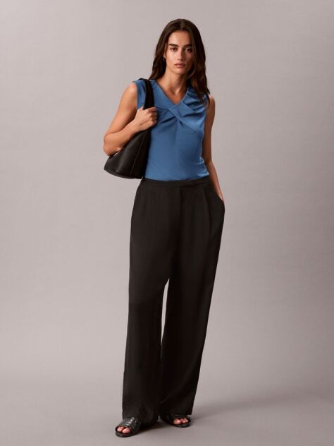 Blue Crepe Jersey V-Neck Sleeveless Top  Women