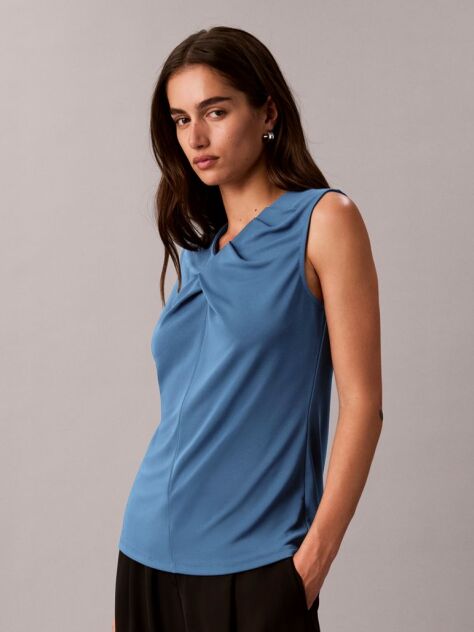 Blue Crepe Jersey V-Neck Sleeveless Top  Women