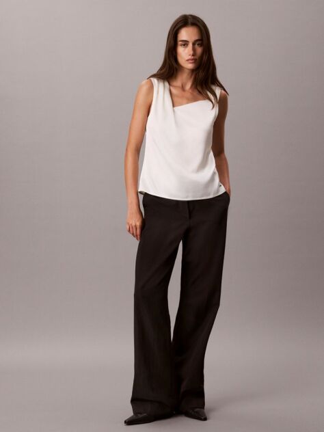 Alb Top Din Satin Texturat Cu Detaliu Rasucit  Femei