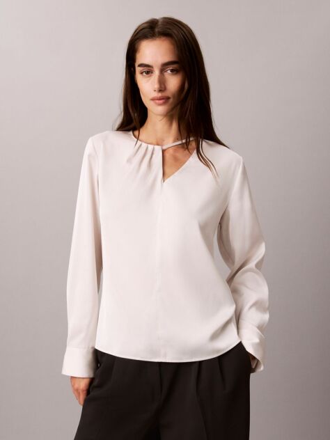 Alb Bluza Asimetrica Din Satin Cu Maneca Lunga  Femei