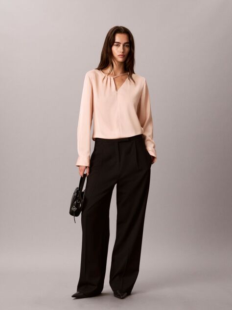 Roz Bluza Asimetrica Din Satin Cu Maneca Lunga  Femei