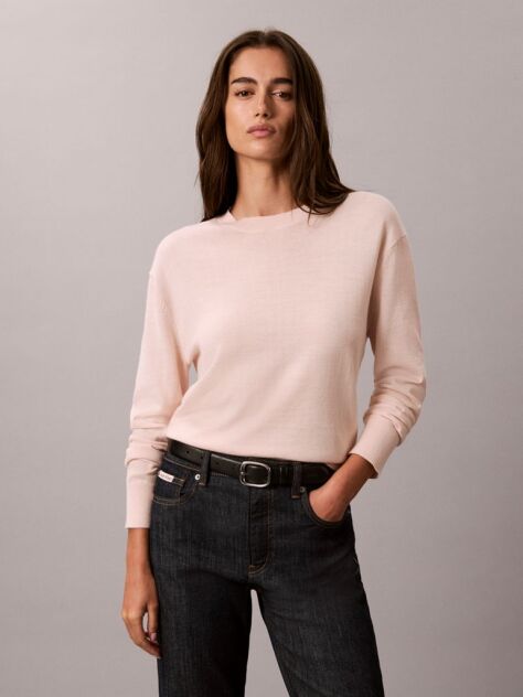 Pink Merino Wool Blend Crew Neck Jumper  Women