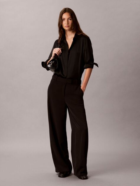 Black Wide Leg Twill Trousers  Women