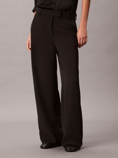 Black Wide Leg Twill Trousers  Women