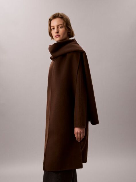 Brown Wool Blend Scarf Coat  Women