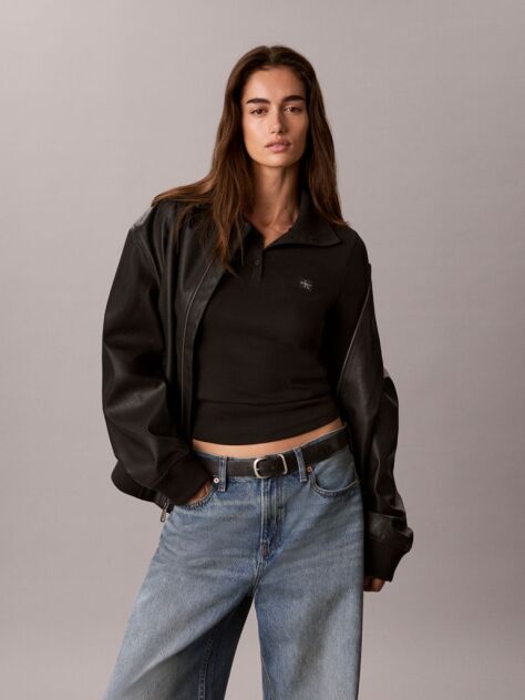 Negru Bluza De Trening Cu Guler Inalt, Fenta Henley Si Monologo Tesut  Femei