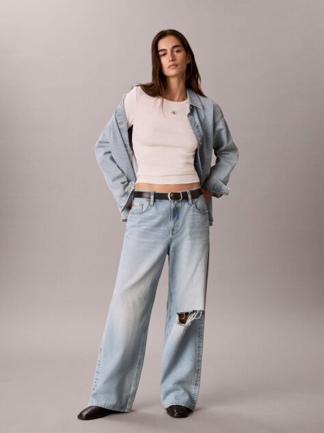White Woven Label Long Sleeve T-Shirt  Women