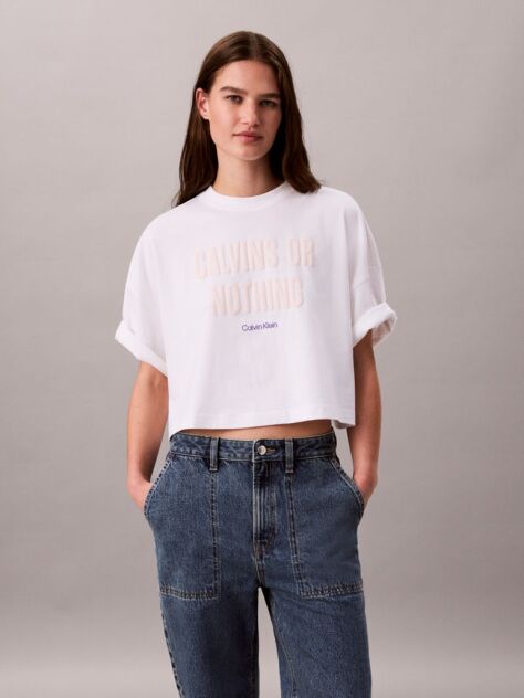 White Bold Logo Boxy Cropped T-Shirt  Women