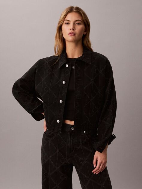 Black All-Over Logo Denim Jacket  Women