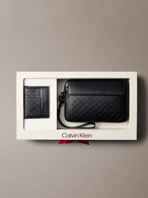 Black Allover Emblem Logo Card Holder and Pouch  Men
