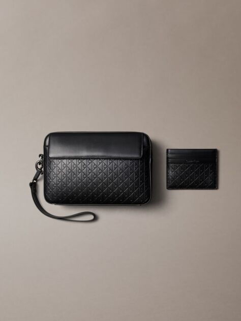 Black Allover Emblem Logo Card Holder and Pouch  Men
