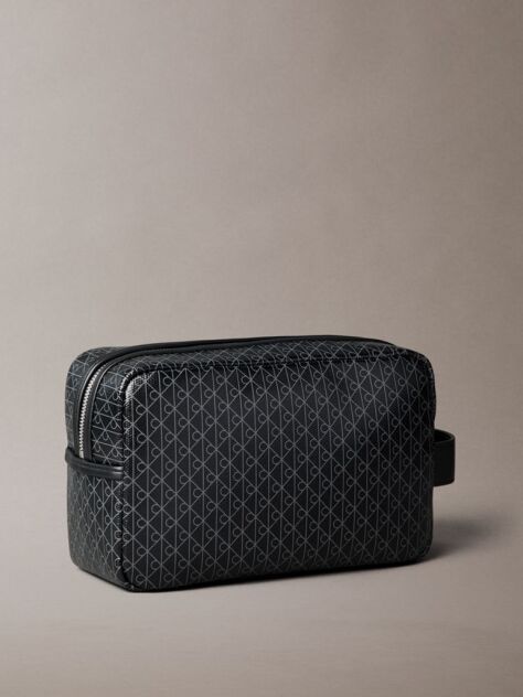 Negru Geanta Cosmetica Cu Fermoar Si Logo Monogram  Barbati