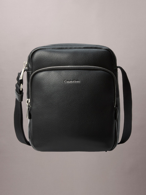 Negru Geanta Reporter Crossbody Cu Logo Texturat  Barbati