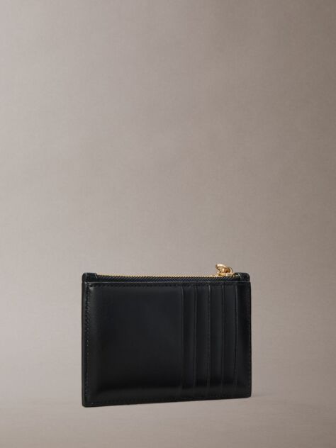Negru Suport Pentru Carduri Din Piele Cu Fermoar  Femei