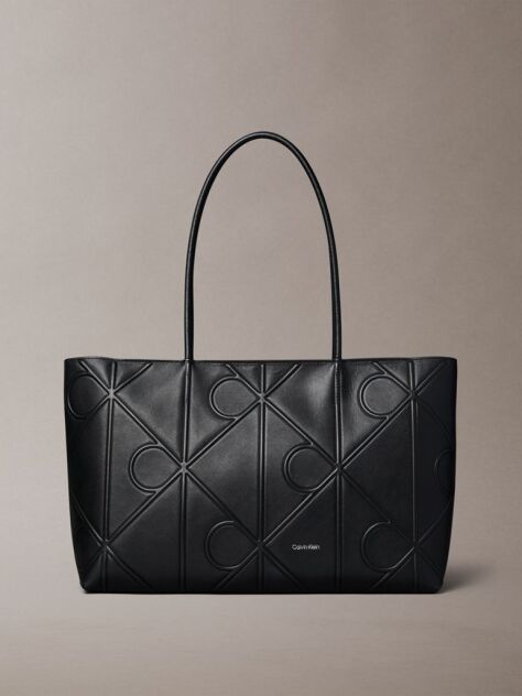 Negru Geanta Tote Cu Logo Monogram Embosat Pe Toata Suprafata  Femei