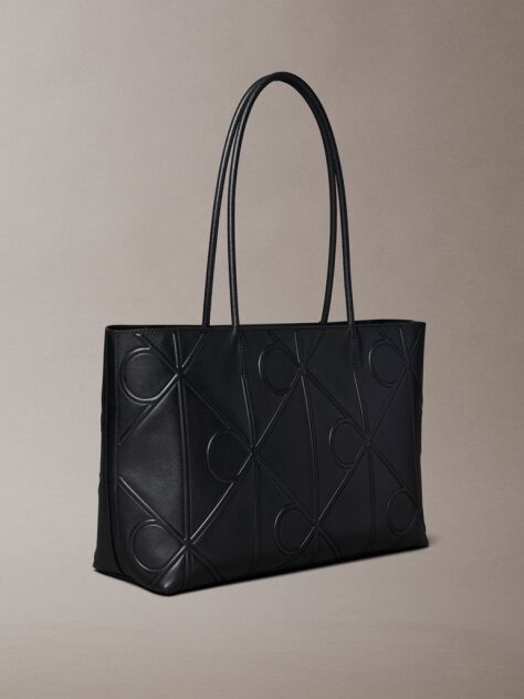Negru Geanta Tote Cu Logo Monogram Embosat Pe Toata Suprafata  Femei