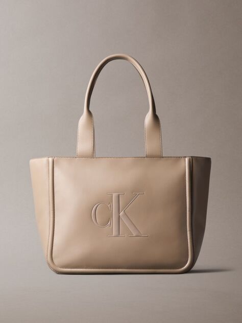 Bej Geanta Tote Cu Logo Monogram Embosat  Femei