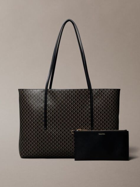 Negru Geanta Tote Cu Logo Monogram Pe Toata Suprafata Si Portfard  Femei