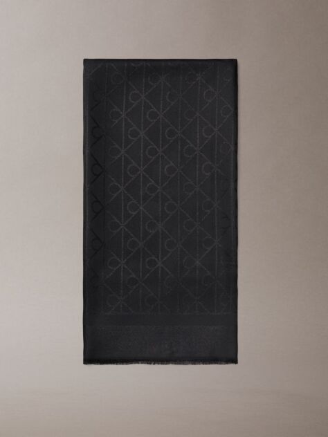 Negru Fular Cu Logo-Emblema Allover Si Aspect Stralucitor  Femei