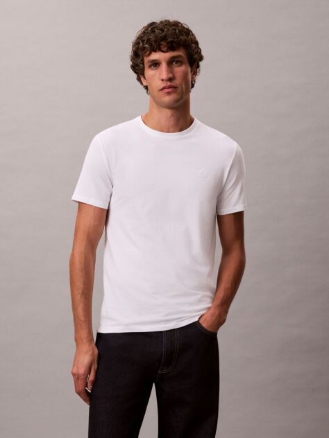 White Short Sleeve Stretch Cotton Slim T-Shirt  Men