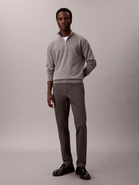 Gri Pantaloni Chino Slim Din Satin  Barbati