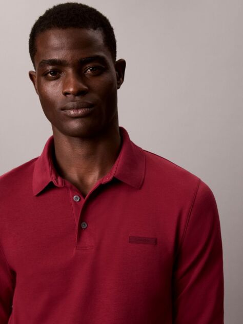 Rosu Tricou Polo Slim Din Bumbac Cu Maneca Lunga  Barbati