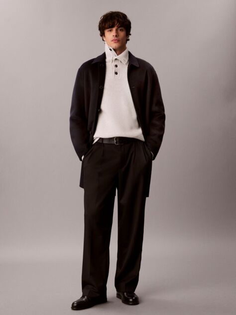 White Wool Cotton Button Collar Jumper  Men
