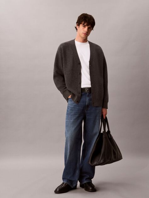 Grey Soft Wool V-Neck Cardigan  Men