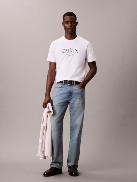 Alb Tricou Cu Decolteu Rotund Si Imprimeu Calvin  Barbati